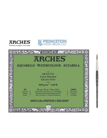 Bloc Arches Acuarela Grano Fino y Pincel 20 H 300 gr