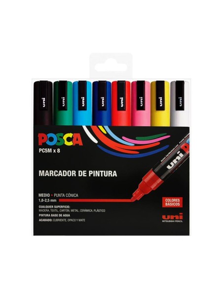 Caja Rotuladores Posca PC-5M Tonos Básicos 8 Unidades