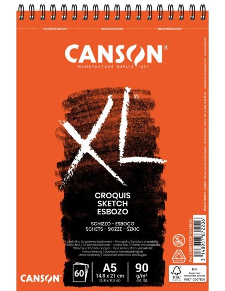 Bloc Canson XL Croquis A5 60 H 90 gr