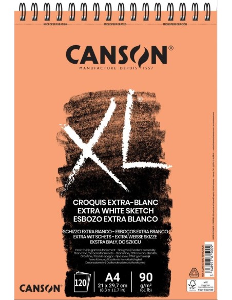 Bloc Canson XL Croquis Extra Blanco A4 120 H 90 gr