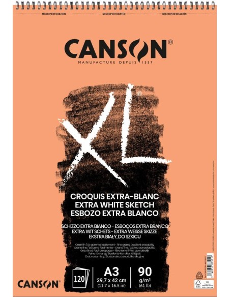 Bloc Canson XL Croquis Extra Blanco A3 120 H 90 gr