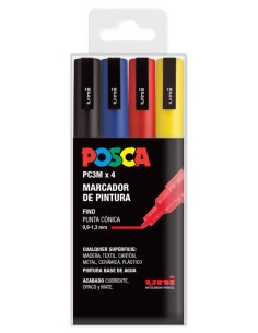 Caja Rotuladores Posca PC3M Tonos Básicos 4 Unidades