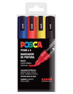 Caja Rotuladores Posca PC5M Tonos Básicos 4 Unidades