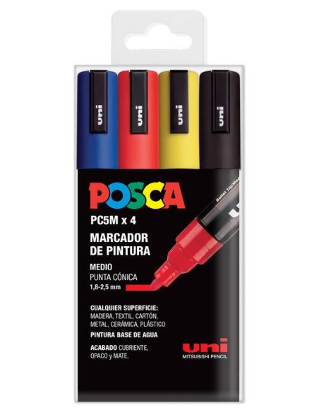 Caja Rotuladores Posca PC5M Tonos Básicos 4 Unidades