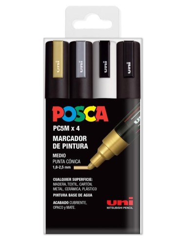 Caja Rotuladores Posca PC5M Colores Metalizados 4 Unidades