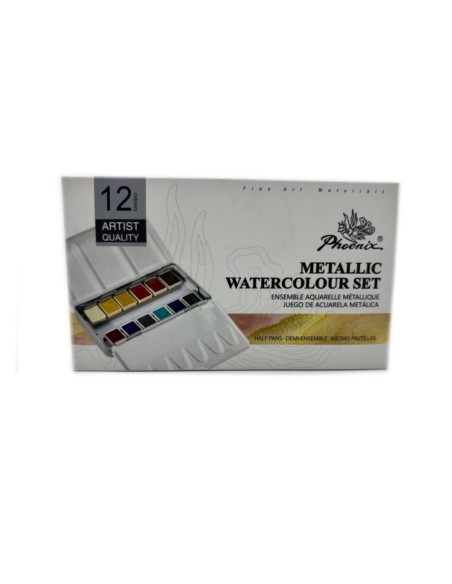 Caja Metálica Phoenix 12 Acuarelas Colores Metalizados