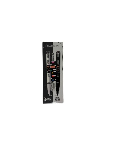 Caja Rotuladores Acrílicos Liderpapel Punta Fina 0.7 mm Perfiladores 4 Unidades Colores Blanco y Negro