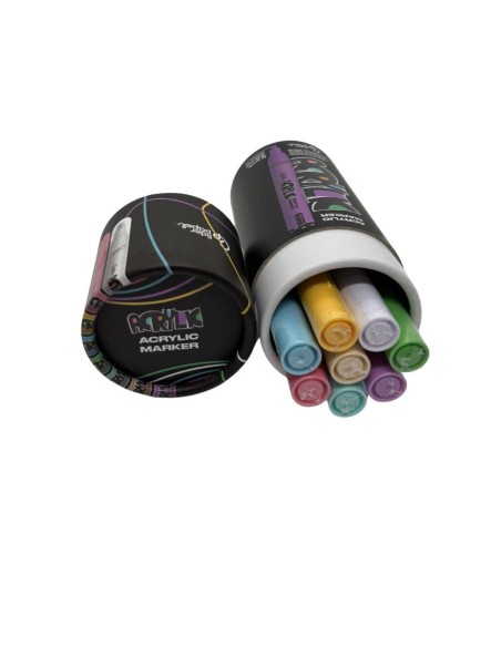 Caja Rotuladores Acrílicos Liderpapel Punta Redonda 3 mm 8 Colores Pastel