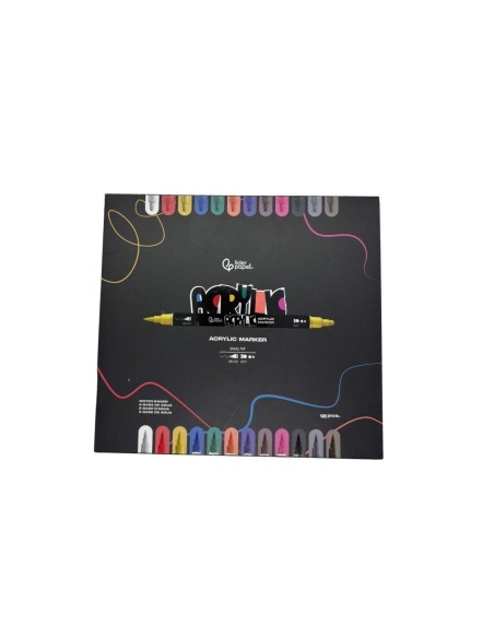Caja Rotuladores Acrílicos Liderpapel Doble Punta (Pincel y Dot) 12 Colores