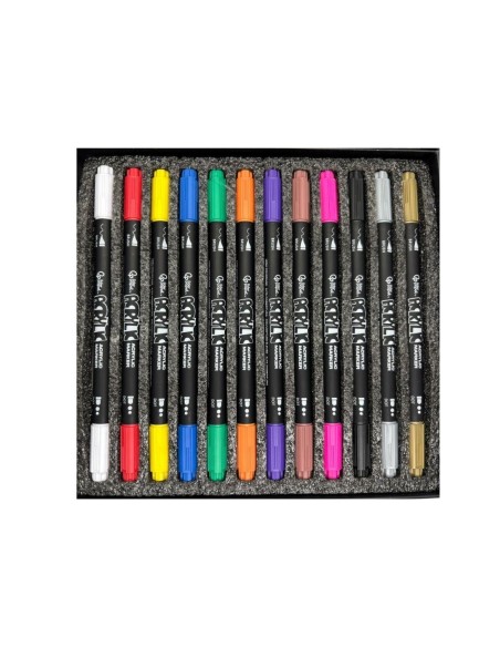 Caja Rotuladores Acrílicos Liderpapel Doble Punta (Pincel y Dot) 12 Colores