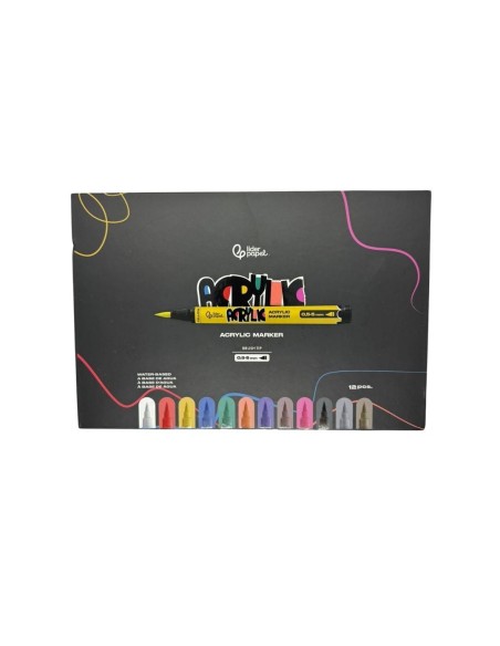 Caja Rotuladores Acrílicos Liderpapel Punta Pincel 12 Colores