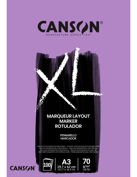 Bloc Canson XL Marker A3 100 H 70 gr