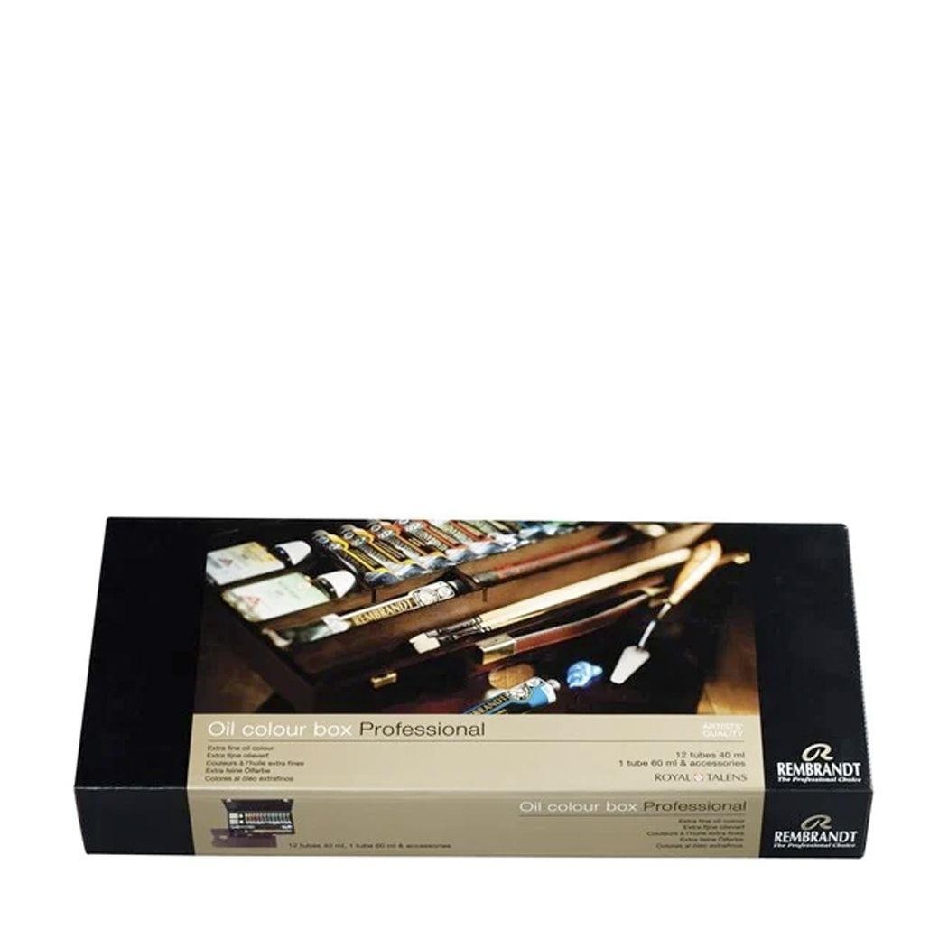 Caja oleos rembrant profesional madera 40 ml 12 unidades y accesorios