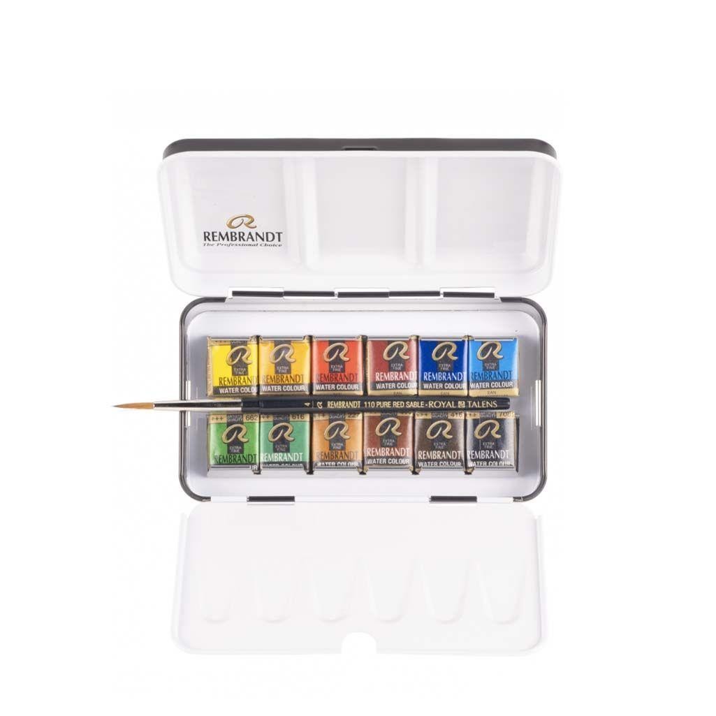Caja acuarelas rembrandt  metal 1-2 godet 12 unidades