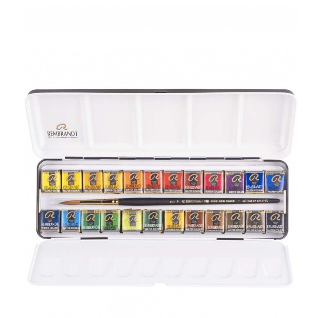 Caja acuarelas rembrandt  metal 1-2 godet 24 unidades