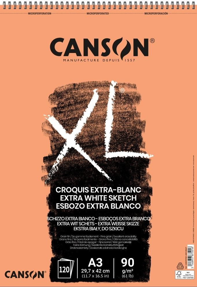 Bloc canson xl croquis extra blanco a3 120 h 90 gr