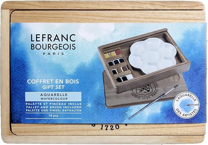 Caja acuarelas lefranc madera 12 unidades y accesorios