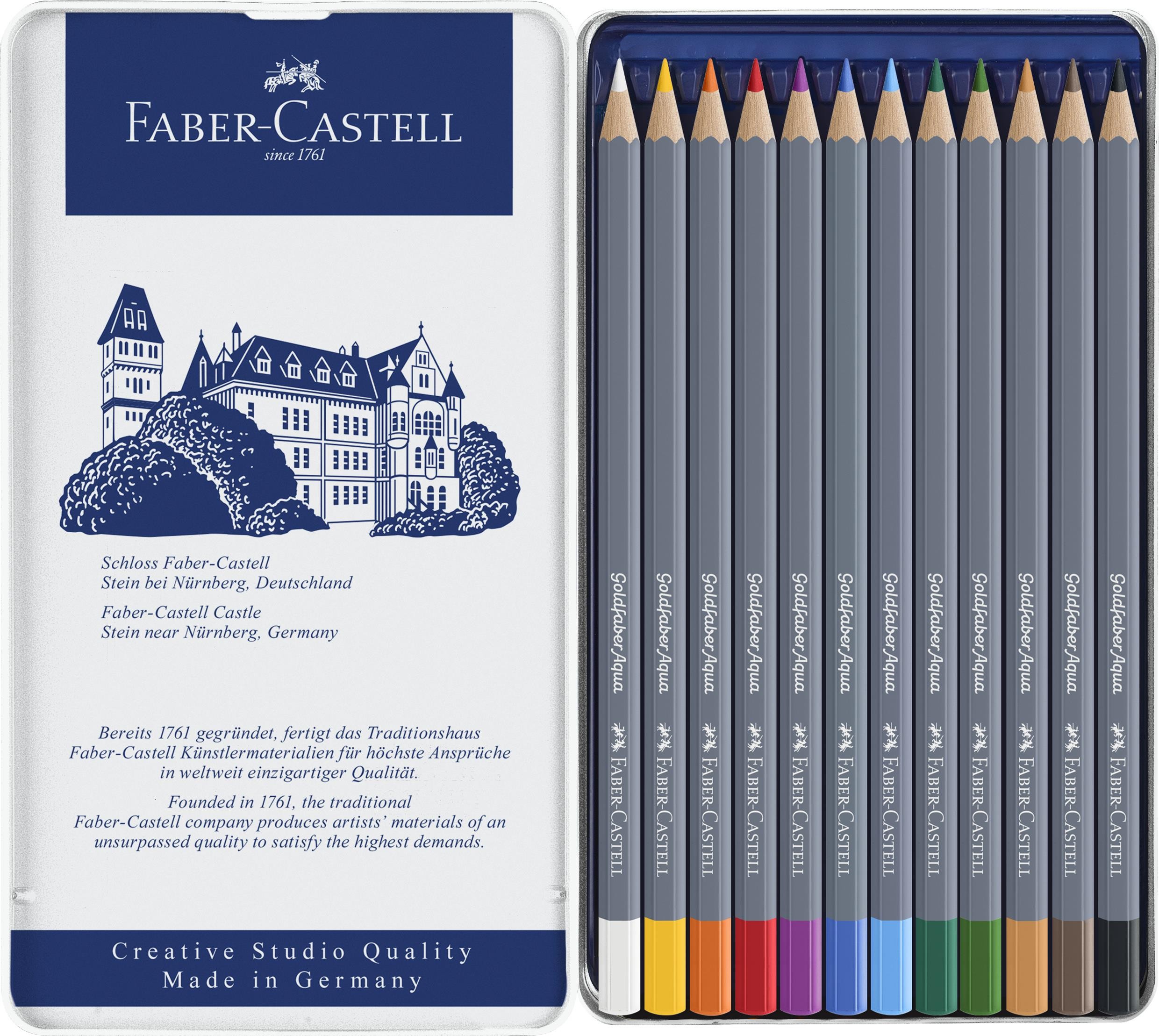 Caja lapices faber-castell metal acuarelables 12 unidades