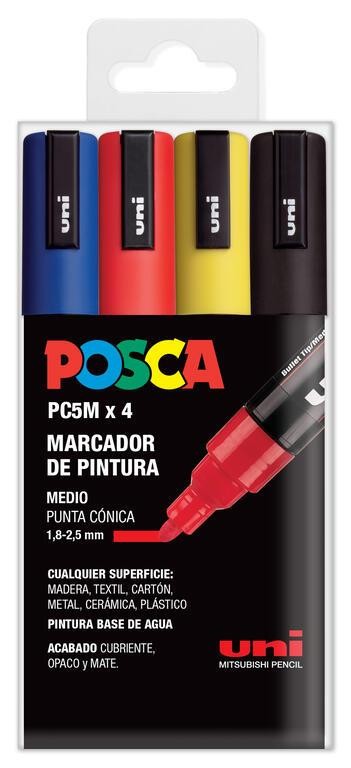Caja rotuladores posca pc5m tonos basicos 4 unidades