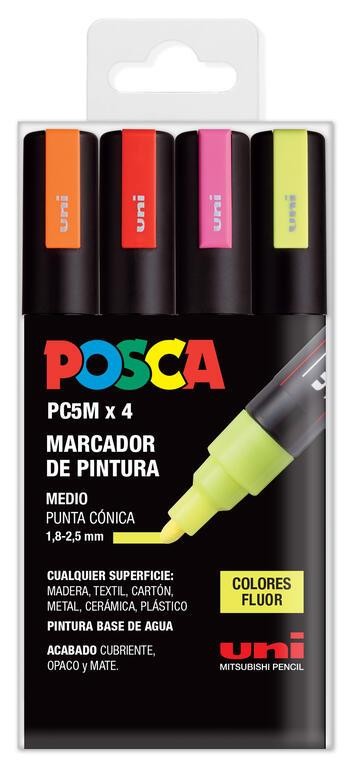 Caja rotuladores posca pc5m colores fluor 4 unidades