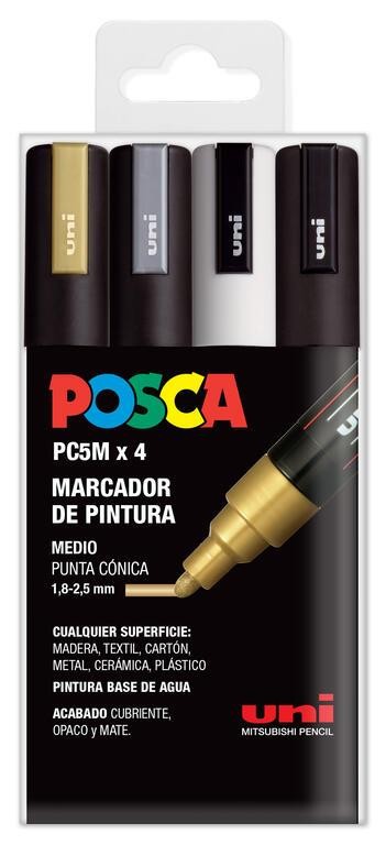 Caja rotuladores posca pc5m colores metalizados 4 unidades