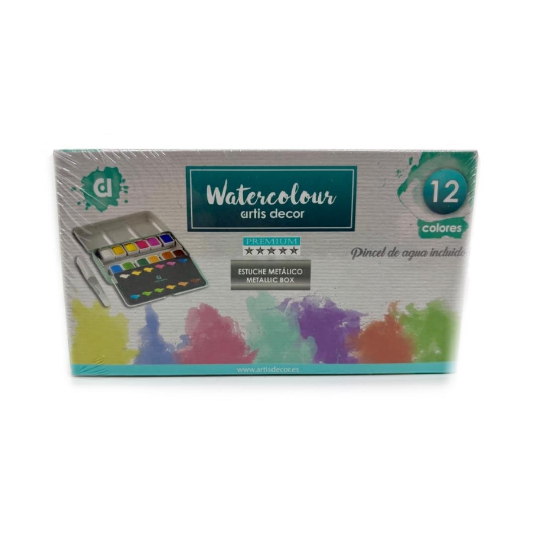 Set 12 acuarelas artis decor1-2 godet  caja metalica
