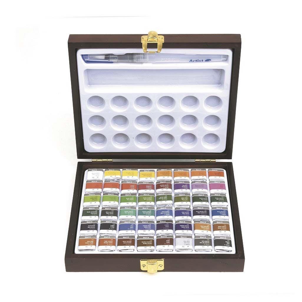 Caja acuarelas artist madera 1-2 godet 48 unidades y pincel