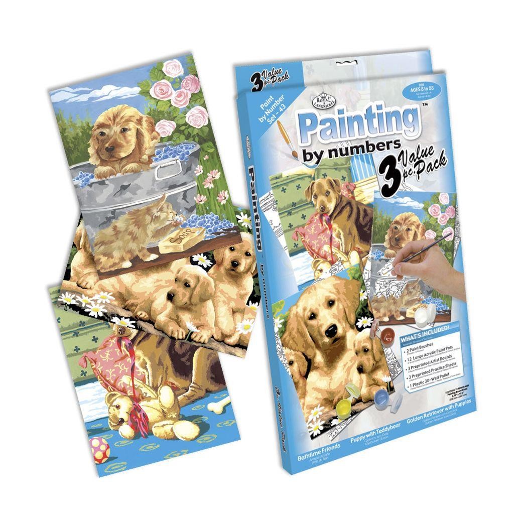 Set pintar michel por numeros perros cachorros pack de 3